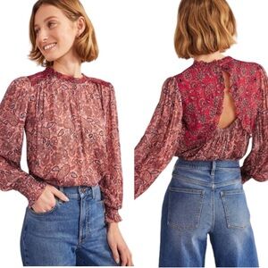 NWT Boden Paisley Printed Ruffle Detail Cutout Swing Blouse in Pink Chalky  - 8